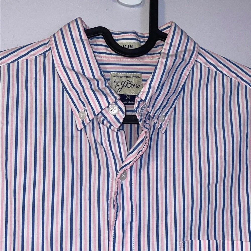 J. Crew Pink Blue White Striped Cotton Slim Fit Button Up Shirt size M